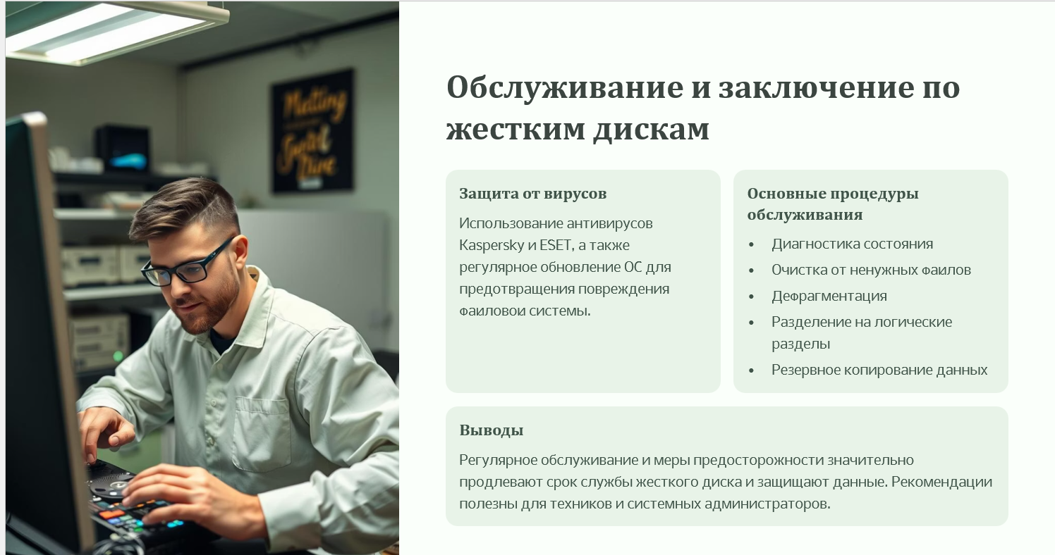Обслуживание и заключение по жёстким дискам